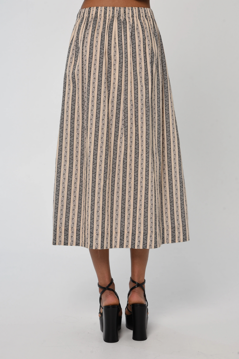Gray Karina Skirt in Clara Stripe Print Midi Skirt