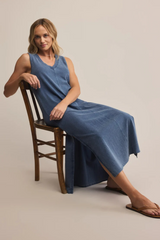 Gray Coastline Jersey Denim Dress Midi Dress