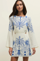 Antique White Tahina Airy Palm Mini Dress Mini Dress