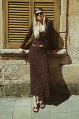 Dark Olive Green Eda Polka Dot Mesh Midi Skirt Midi Dress