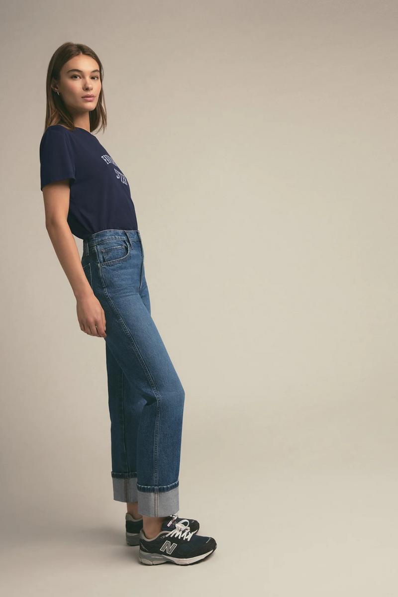 Gray Favorite Sister Cropped Collegiate Tee | Navy T Shirt