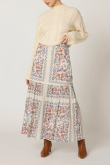 Light Gray Marjorie Ankle Skirt in La Ramos Print Midi Skirt