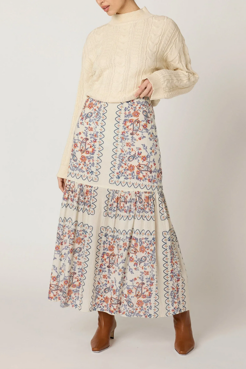Light Gray Marjorie Ankle Skirt in La Ramos Print Midi Skirt
