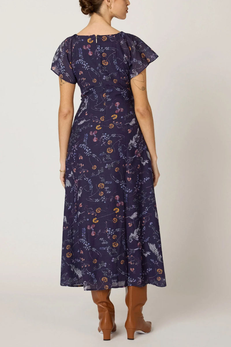 Light Gray Victoria Midi Dress in Viviana Print Midi Dress
