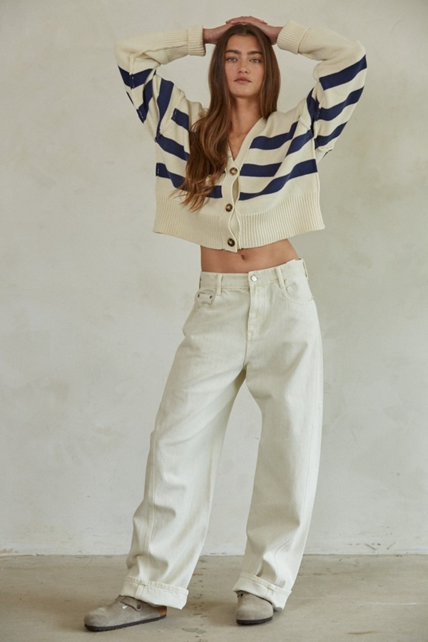 Gray Hudson Striped Cardigan in Cream Navy Cardigan