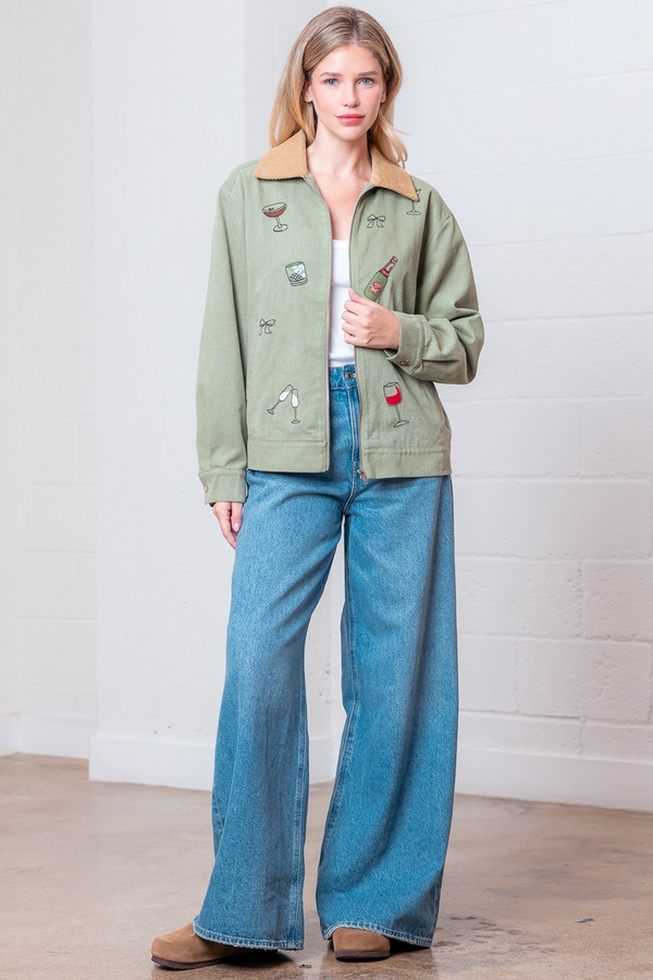 Light Gray Sip & Stitch Embroidered Jacket Jacket