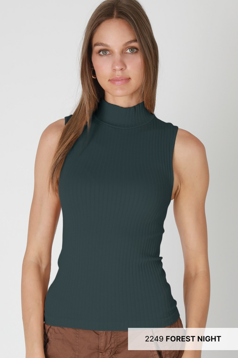 Dark Slate Gray Flynn Sleeveless Mock Neck Top Top