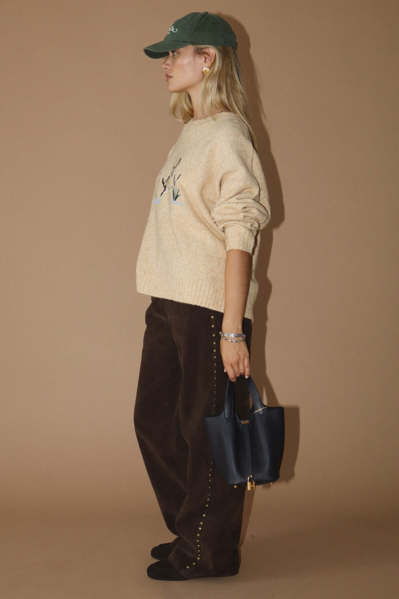 Dim Gray Duck Dreams Embroidered Sweater Sweater