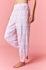 Light Pink Cozy Stripe Christmas Print Joggers Pant