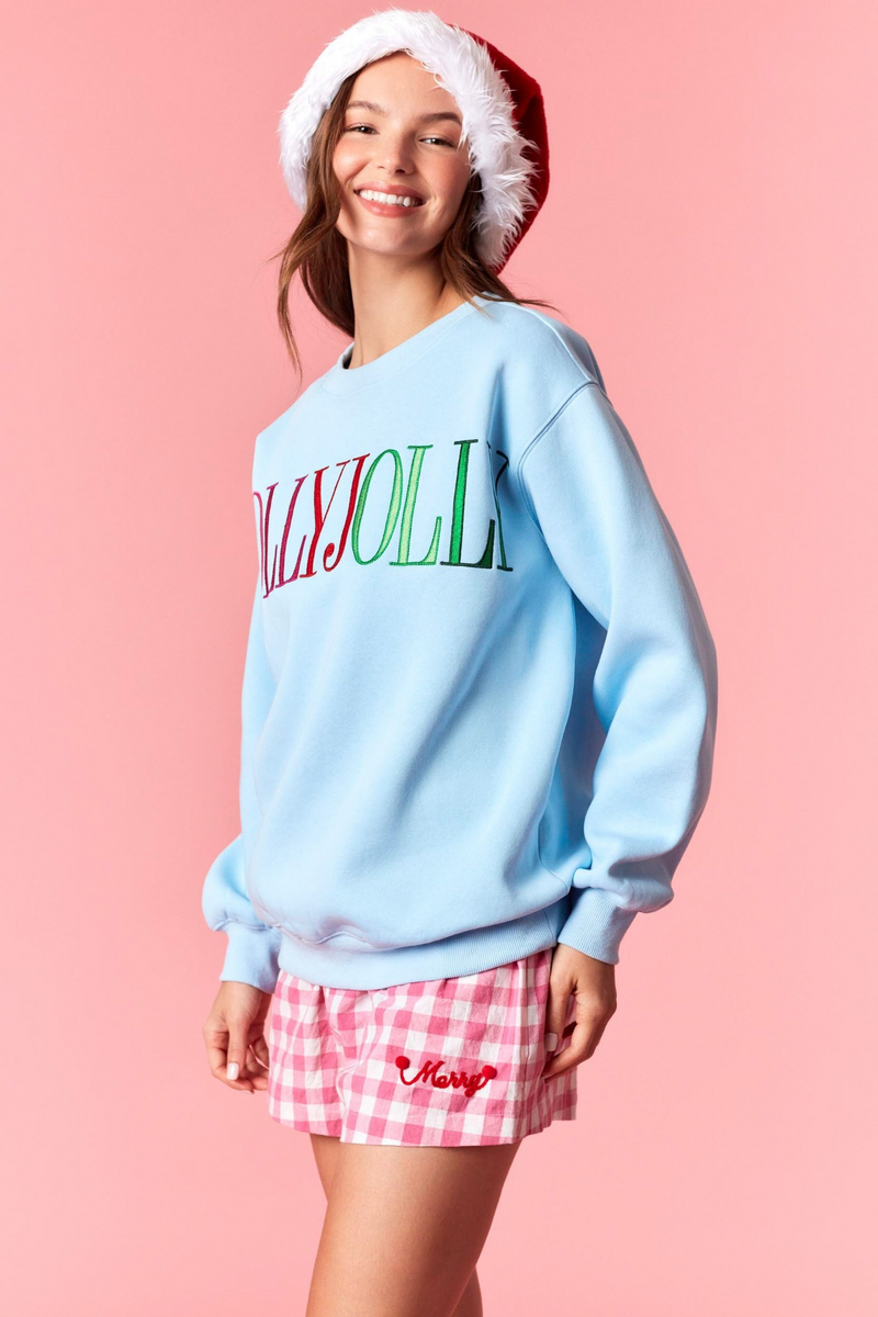 Pink Holly Jolly Embroidered Fleece Sweatshirt Sweatshirt