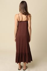 Tan Holly Ruffle Trim Sleeveless Maxi Dress Maxi Dress