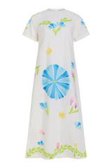 Light Gray Gwenyth Dress in Flora Painted Midi Dress