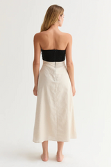 Lavender Emery Colorblock Front Twist Linen Midi Dress Midi Dress