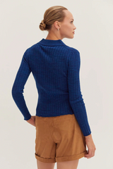 Midnight Blue Chels Ribbed Polo Sweater Top Top