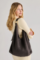 Light Gray Miriel Tote | Chocolate Brown Tote