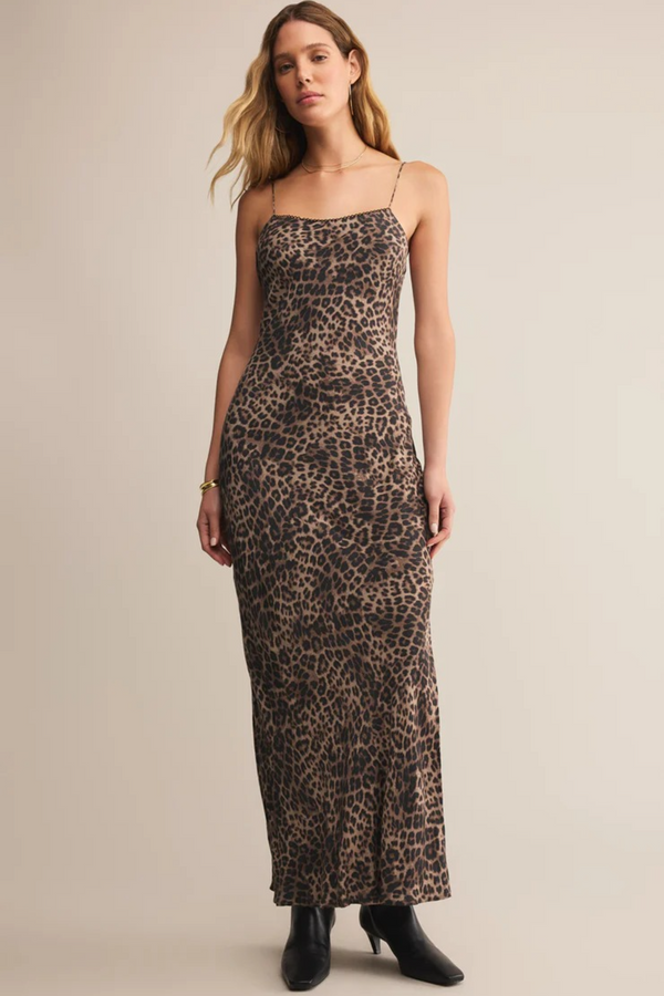 Gray Cielo Leopard Satin Midi Dress Midi Dress