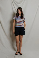 Dark Gray Dawn Cotton Jersey Ringer Stripe Tee T Shirt