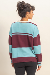 Dark Slate Gray Hazel Striped Polo Sweater in Dark Cherry/Sky Blue Sweater