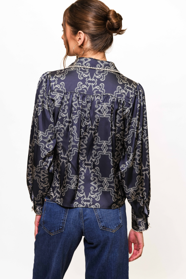 White Smoke Kodie Top in Navy/Ivory Sketched Rodeo Top