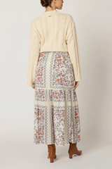 Light Gray Marjorie Ankle Skirt in La Ramos Print Midi Skirt