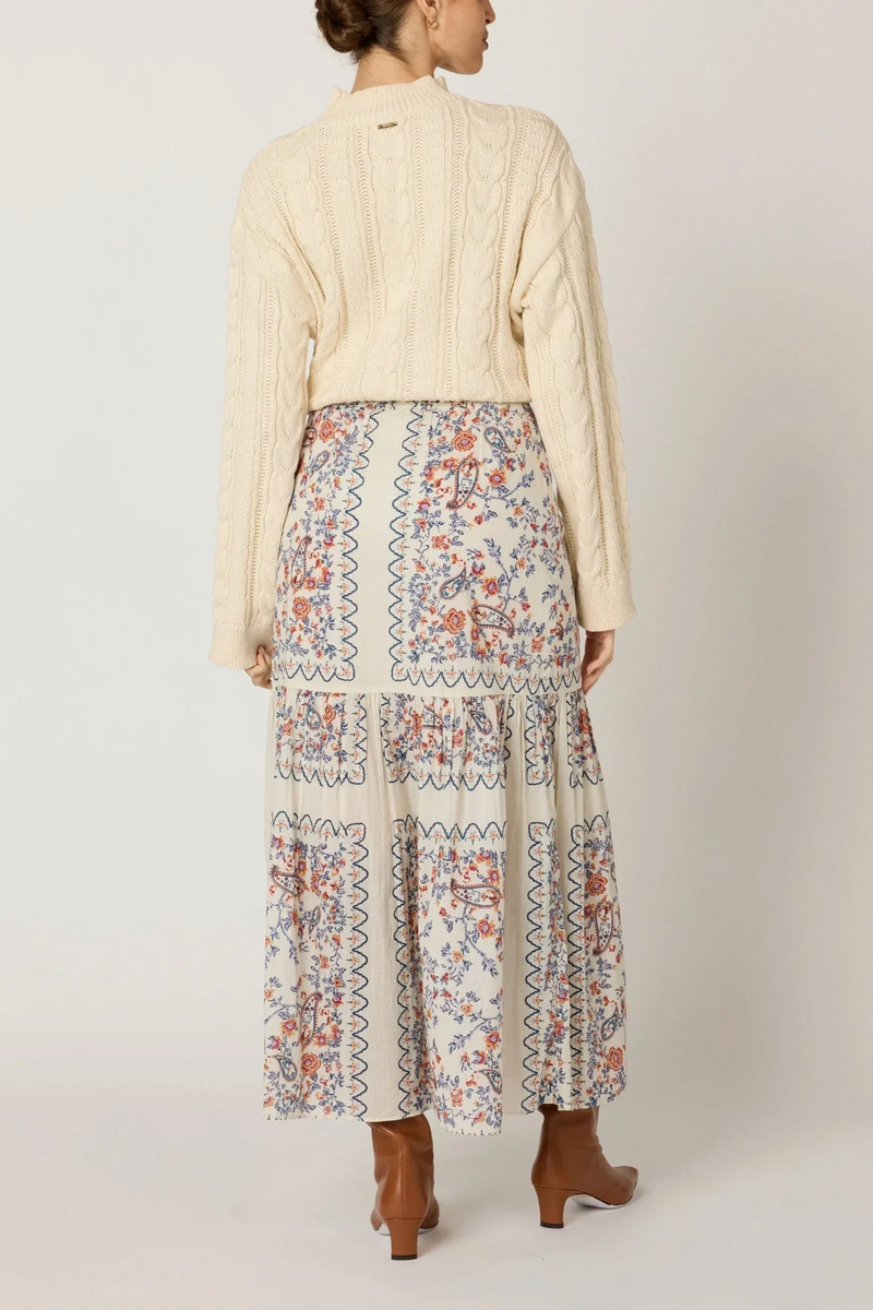 Light Gray Marjorie Ankle Skirt in La Ramos Print Midi Skirt