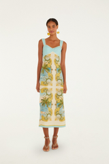 Lavender Multicolor Royal Sea Linen Maxi Dress Midi Dress