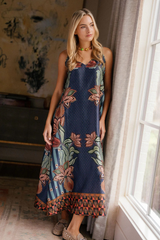 Dark Slate Gray Camille Slip Dress in Botanical Midnight Maxi Dress