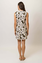 Light Gray Mio Dress in Black/Olive Flat Outline Poppies Mini Dress