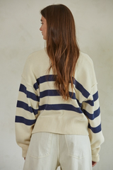 Gray Hudson Striped Cardigan in Cream Navy Cardigan