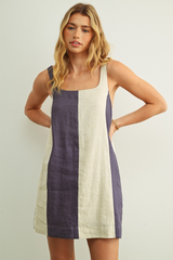 Antique White Block Party Linen Mini Dress Mini Dress