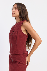 White Smoke Zip Code Sleeveless Top Top