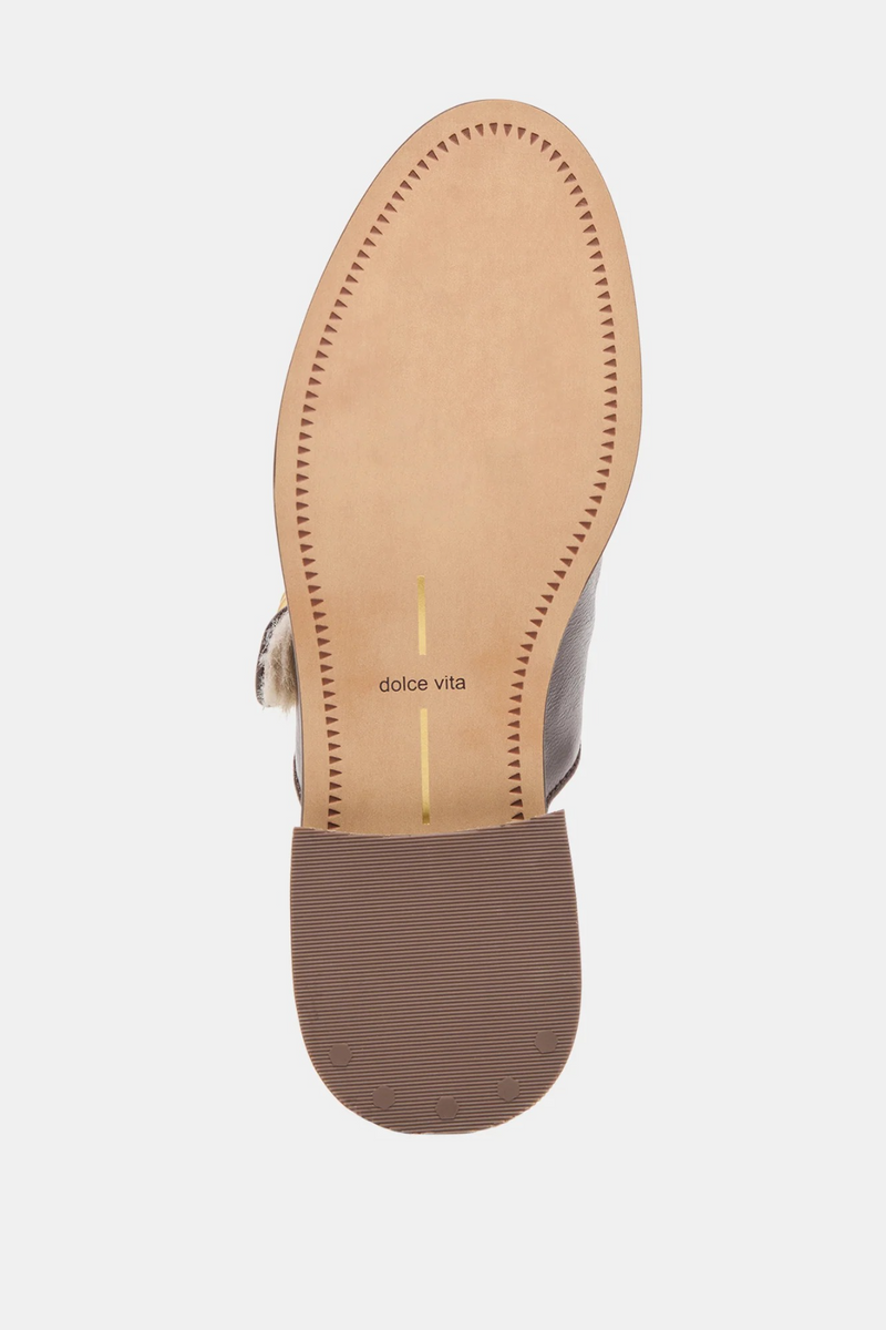 White Smoke Harlah Plush Flats | Chocolate Leather Shoe