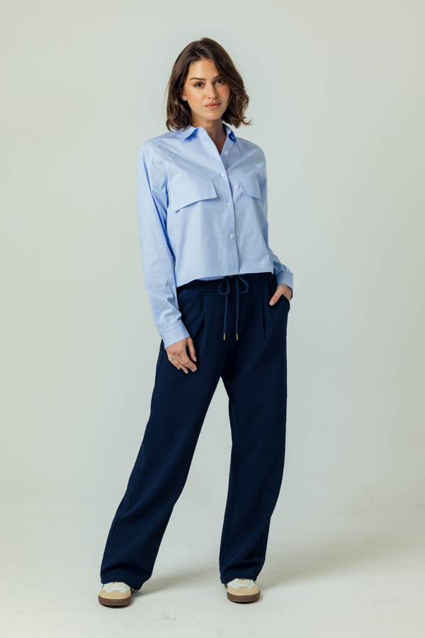 Light Gray Rochelle Shirt in Della Blue Stripe Top