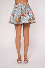 Light Gray Lainy Denim Mini Skirt in Summer Floral Print Mini Skirt