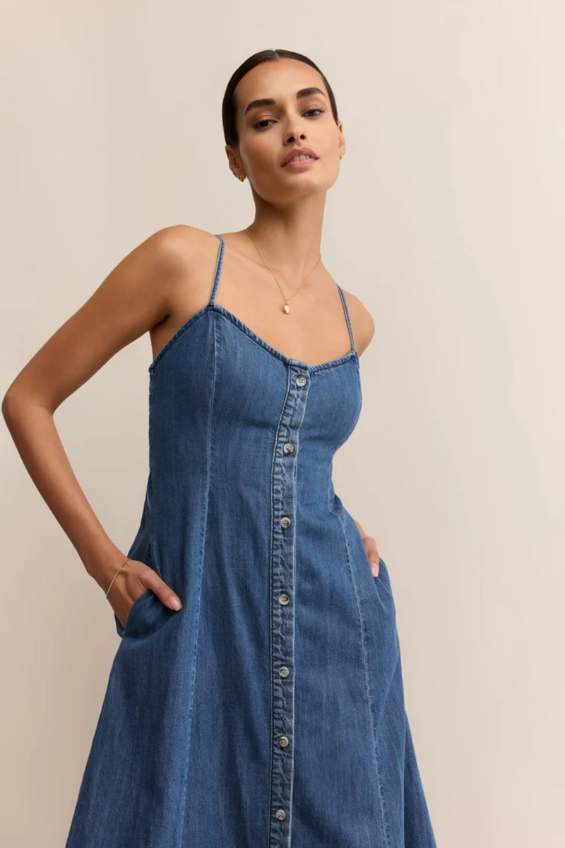 Dark Slate Gray Angel Eyes Denim Midi Dress Midi Dress