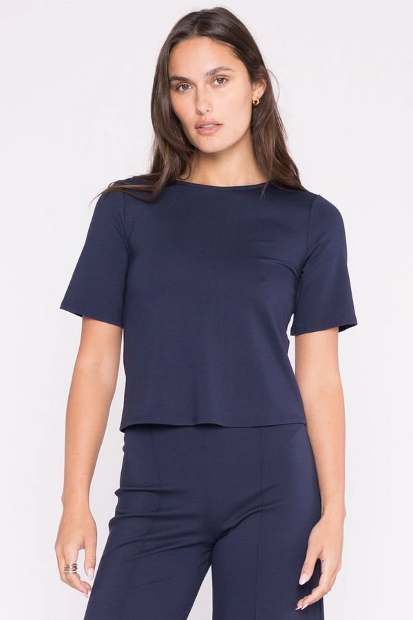 Misty Rose Ponte Knit Short Sleeve Top Extended Top