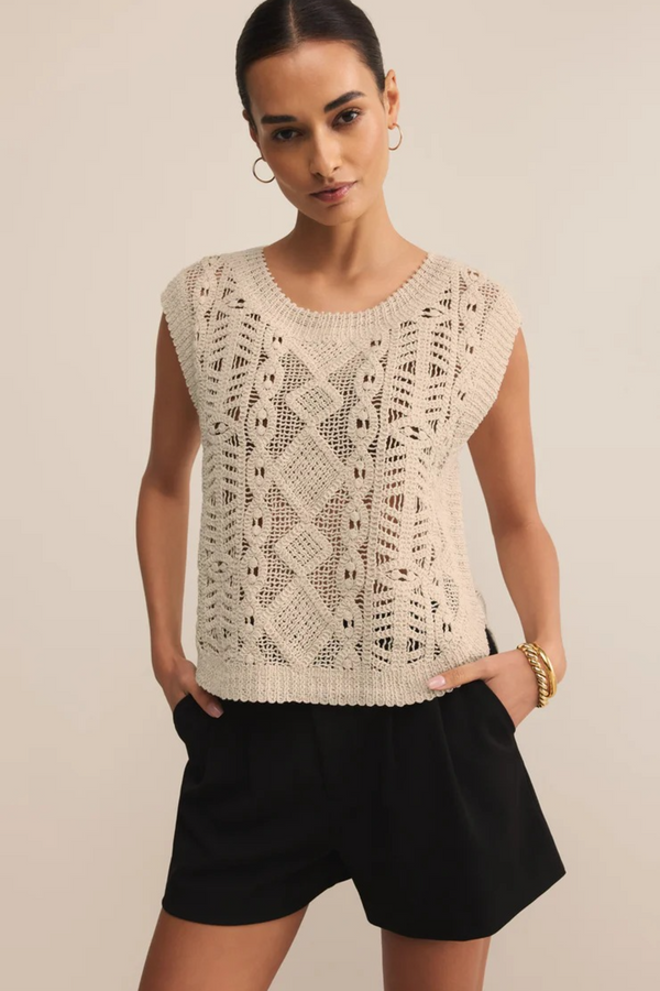 Light Gray Baroque Crochet Sweater Top Sweater Vest