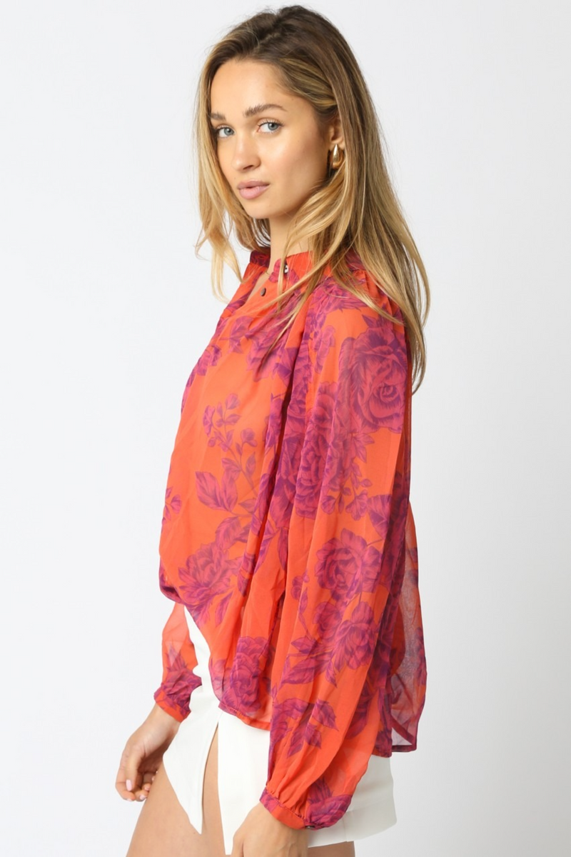 Maroon Sunset Bloom Floral Top Top