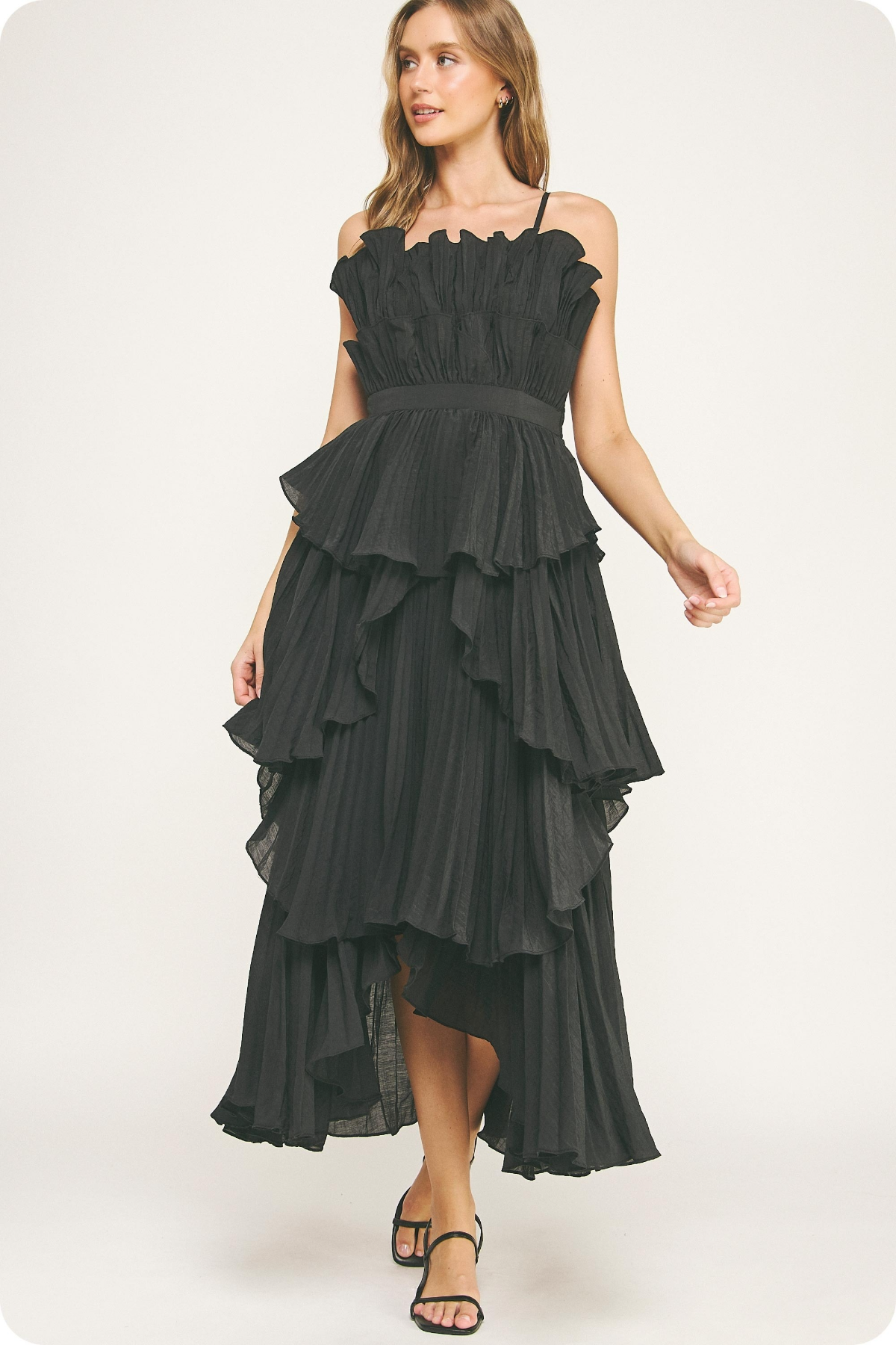 Layered Love Pleated Maxi Dress Black / S