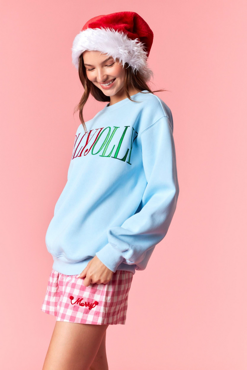 Pink Holly Jolly Embroidered Fleece Sweatshirt Sweatshirt