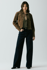 Black Black Coffee Real Suede Cropped Blazer Jacket