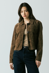 Light Gray Black Coffee Real Suede Cropped Blazer Jacket