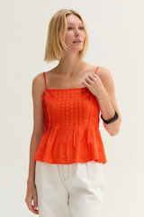 Lavender Claudia Pleated Sleeveless Linen Blend Top Top