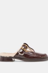 White Smoke Harlah Plush Flats | Chocolate Leather Shoe