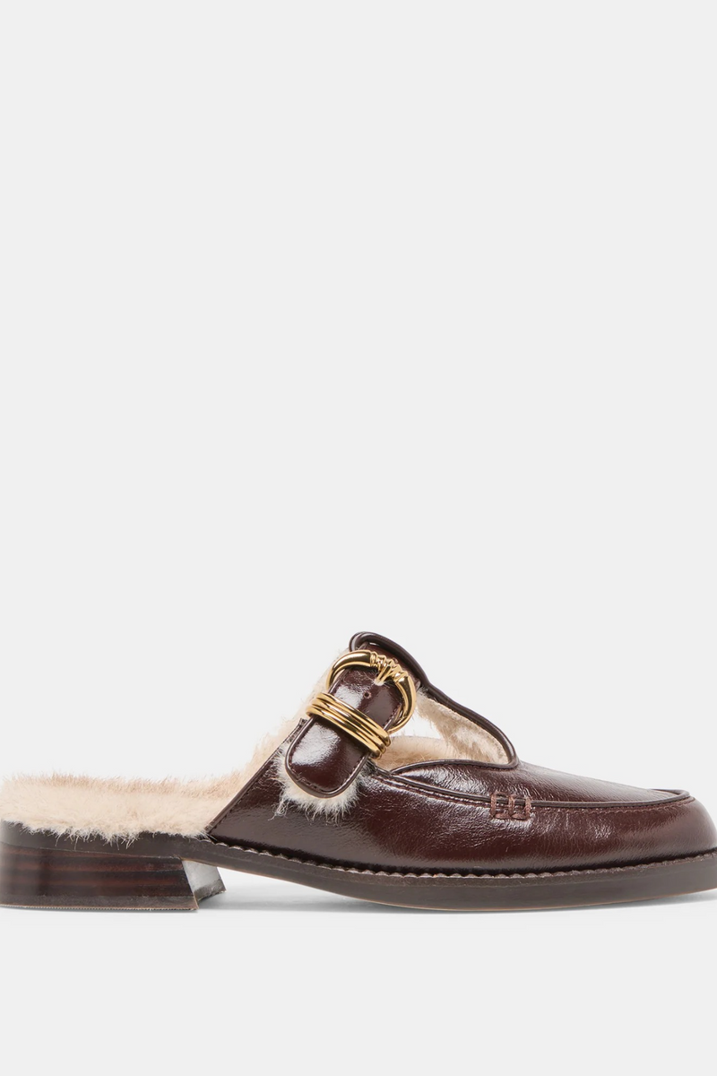 White Smoke Harlah Plush Flats | Chocolate Leather Shoe