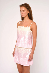Misty Rose Selena Mini Skirt in Pink/Ivory Sequins Mini Skirt
