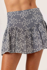 Lavender Isa Gingham Skirt in Floral Embroidery Mini Skirt