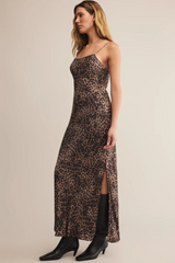 Light Gray Cielo Leopard Satin Midi Dress Midi Dress