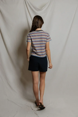 Dark Gray Dawn Cotton Jersey Ringer Stripe Tee T Shirt