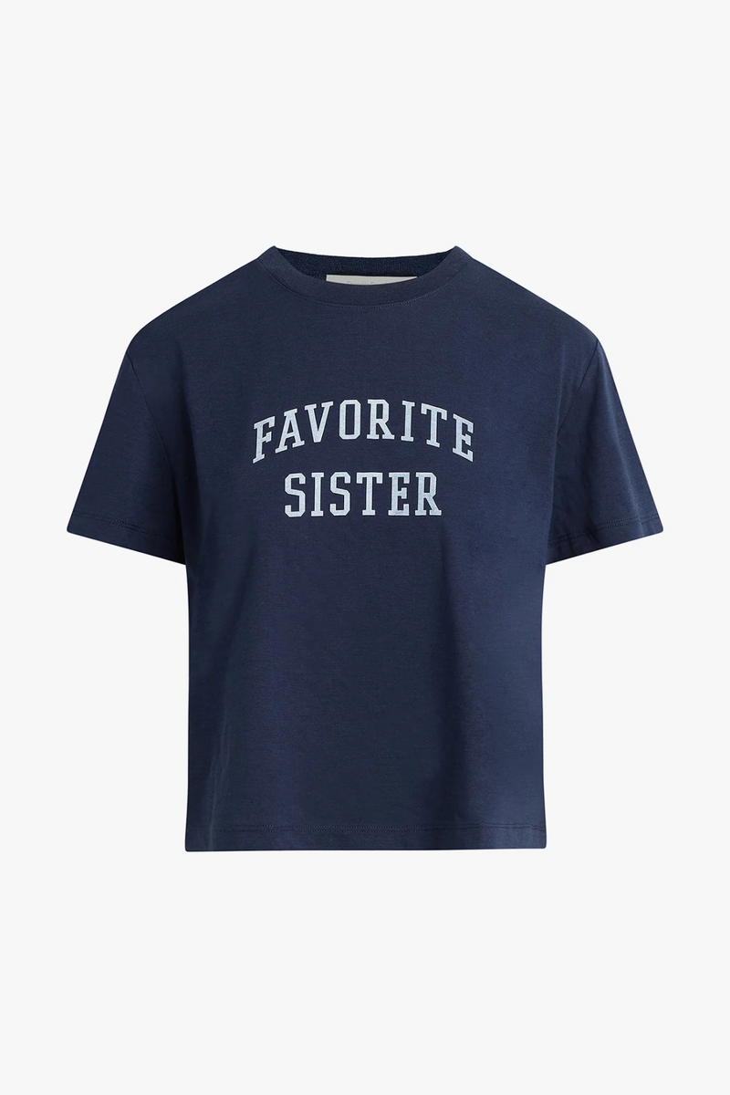 White Smoke Favorite Sister Cropped Collegiate Tee | Navy T Shirt